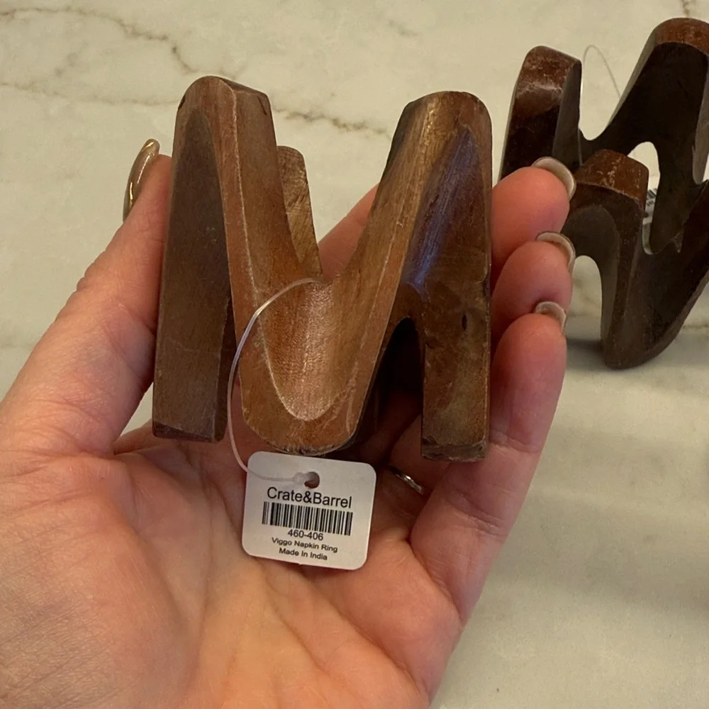 Crate&Barrel Rich Brown Wooden Napkin Rings